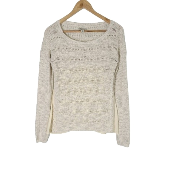 LUCKY BRAND Cream Open Weave Knit Long Sleeve Cotton Sweater Women's Size S - Picture 6 of 13